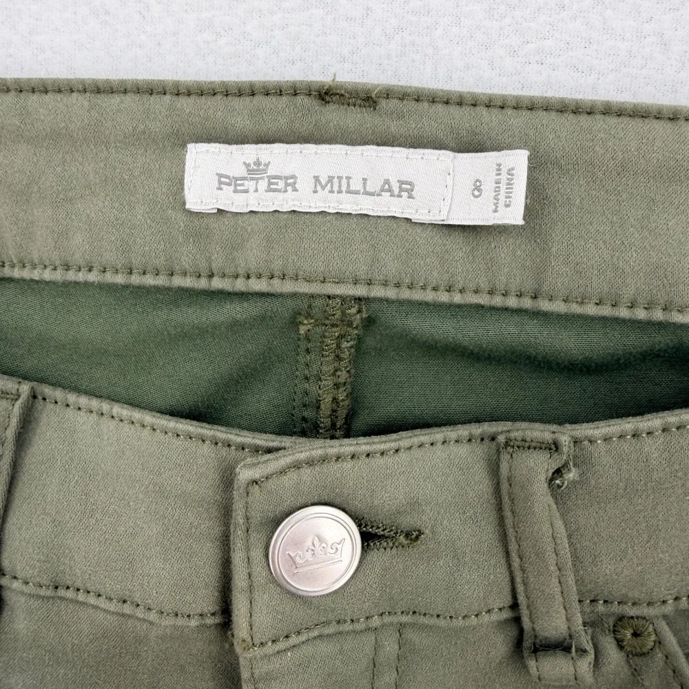 Peter Millar Womens Olive Green Skinny Sateen Pants LF21B46 Size 8 Performance
